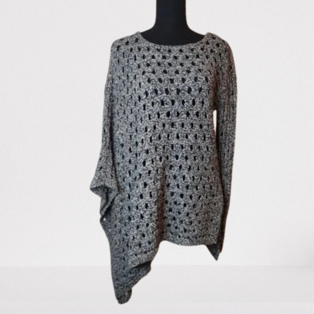 Allison Joy Asymmetric Openwork Sweater Size M Gray/White